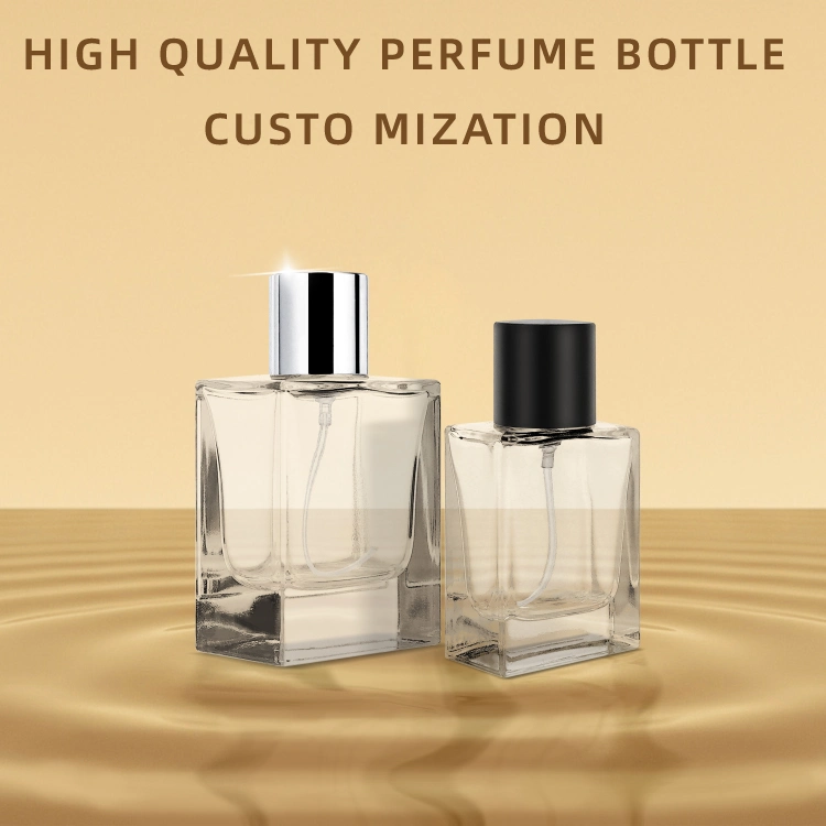 Wholesale 30ml 50ml Customized Clear Glass Square Perfume Spray Bottle Wihte Fine Mist Pump