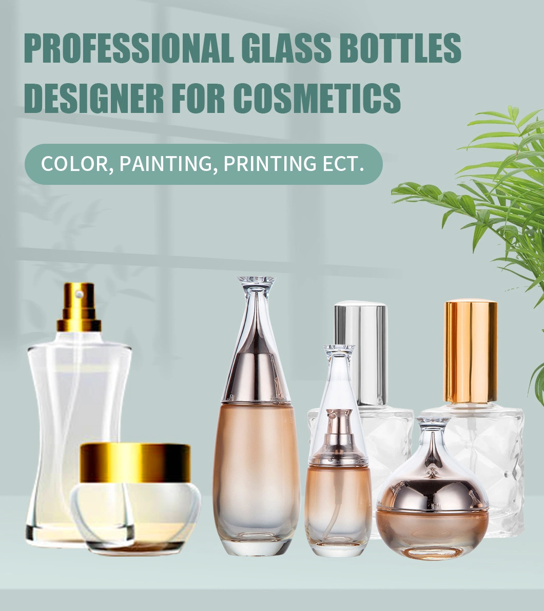 20ml 30ml Clear and Frosted Customize Makeups Foundation Crystal Glass Perfume Cosmetics Bottle with Press Pump or Spray in Rectangular Square Shape Portable