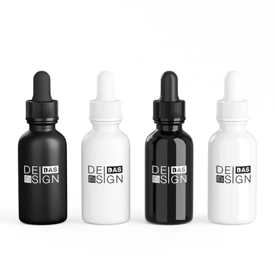 30ml 1 onça fosco balck branco boston redondo barba óleo de cabelo frasco conta-gotas de vidro para óleo essencial de soro